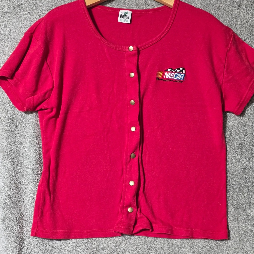 Kudzu NASCAR Racing Red Button Down Short Sleeve Top XXL Cotton Vintage Style